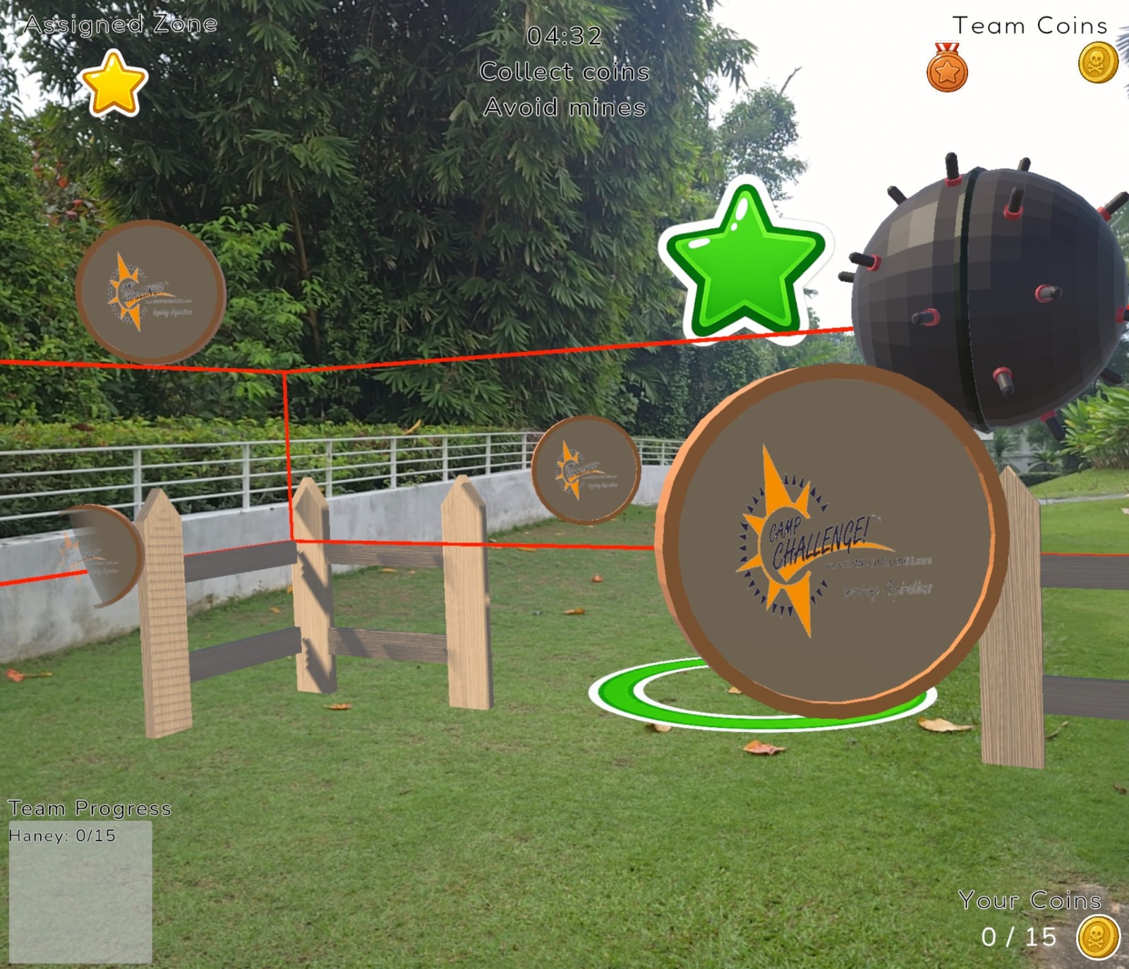 Outdoor augmented reality team challenge game at CAMP CHALLENGE